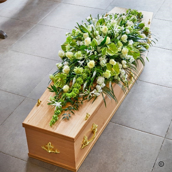 Classic rose and anthurium coffin spray