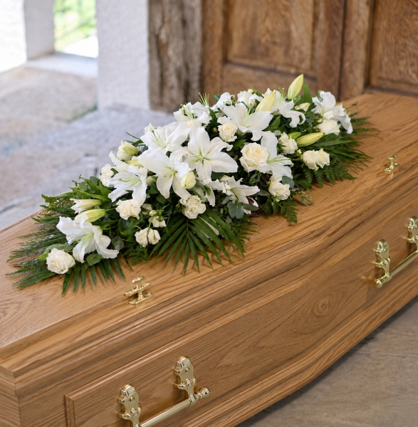 White Rose and Lily Casket Spray