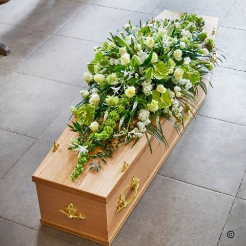 Classic rose and anthurium coffin spray