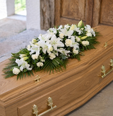 White Rose and Lily Casket Spray